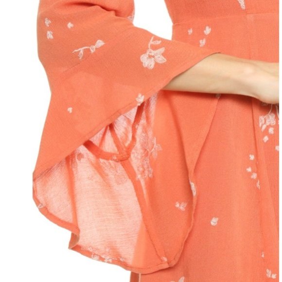 New Free People Jasmine embroidered faux wrap surplice trumpet sleeve mini dress - Picture 4 of 16